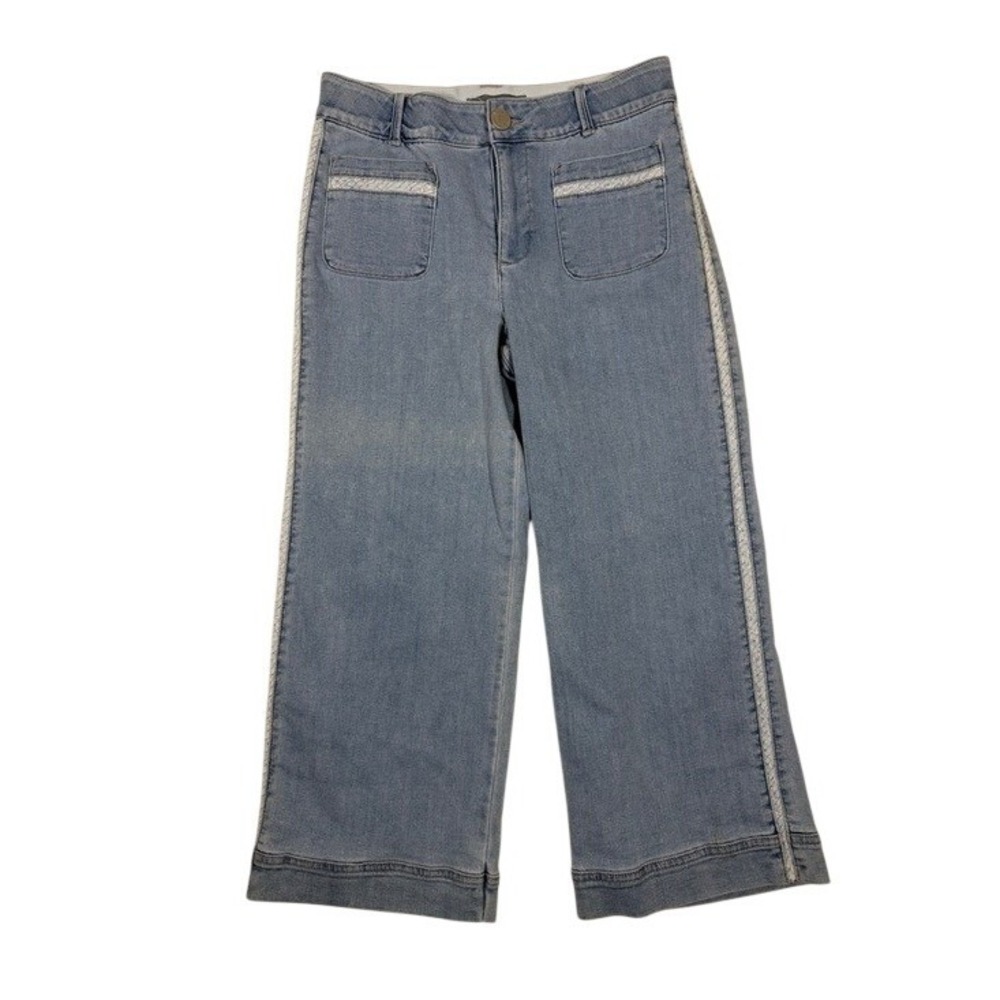 Wit & Wisdom Ab-solution Wide Leg Crop Jeans Light Wash Side Stripe Blue Size 8